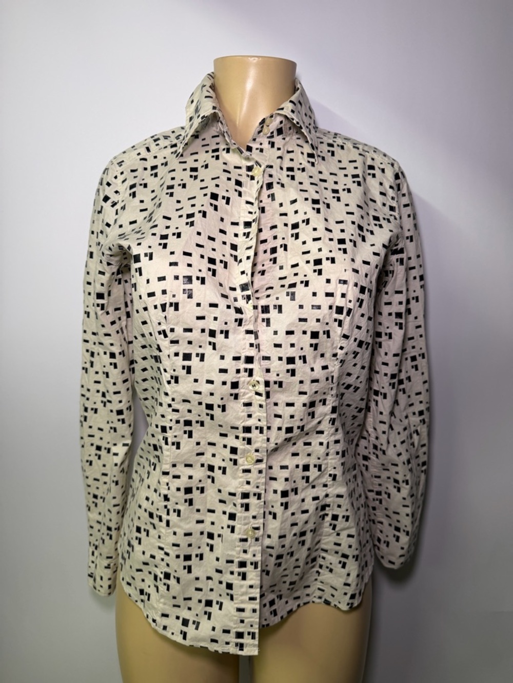 Etro Cream Button-Up Shirt with Black Geometric Print